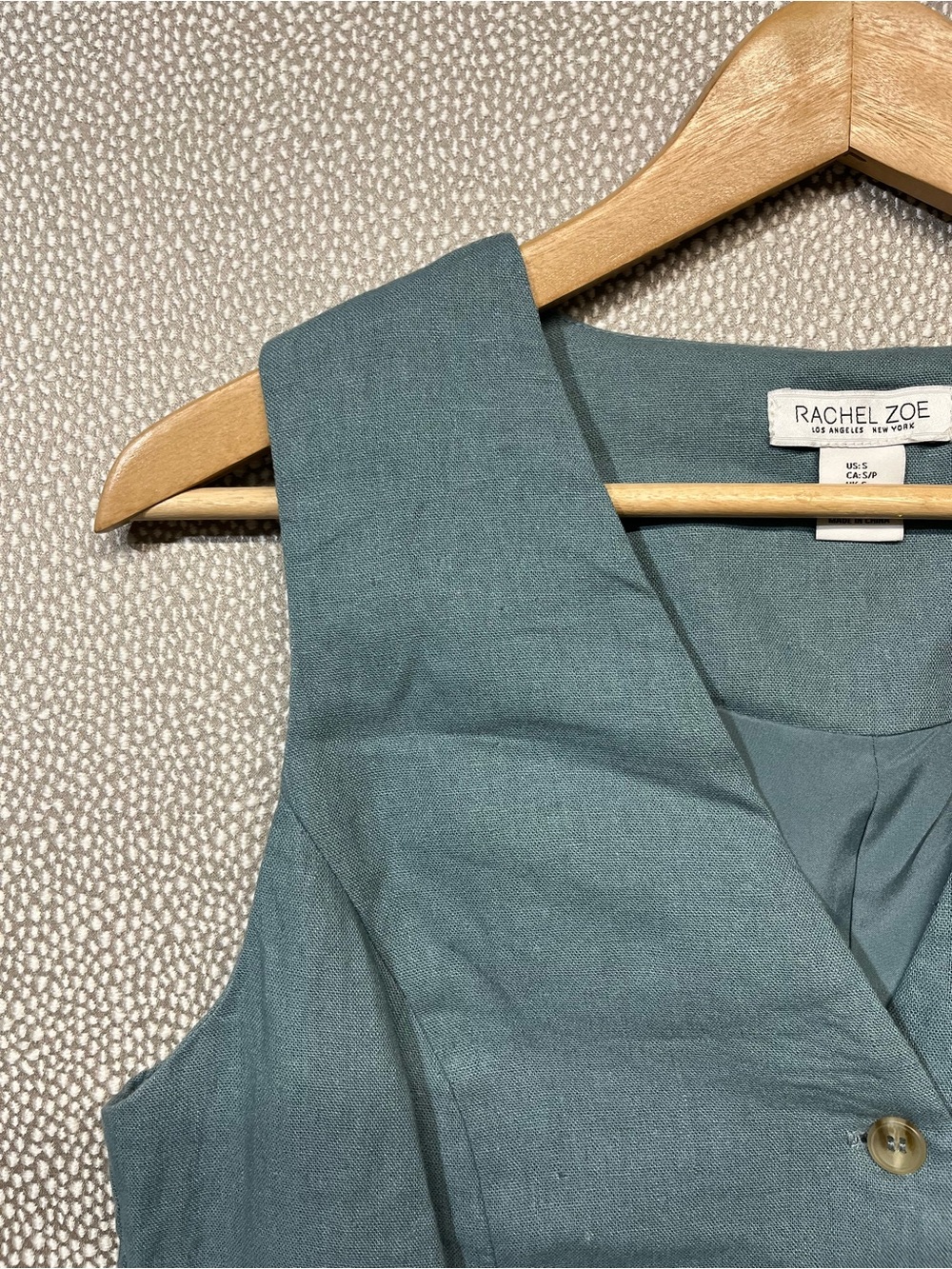 S RACHEL ZOE Teal Button-Front Linen Blend Vest - Picture 2 of 6